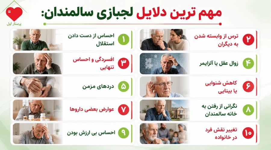 10 علت اصلی لجبازی سالمندان